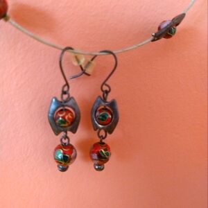 BUNDLE....  Chico's Red/Silver Bead Necklace & Earrings SET